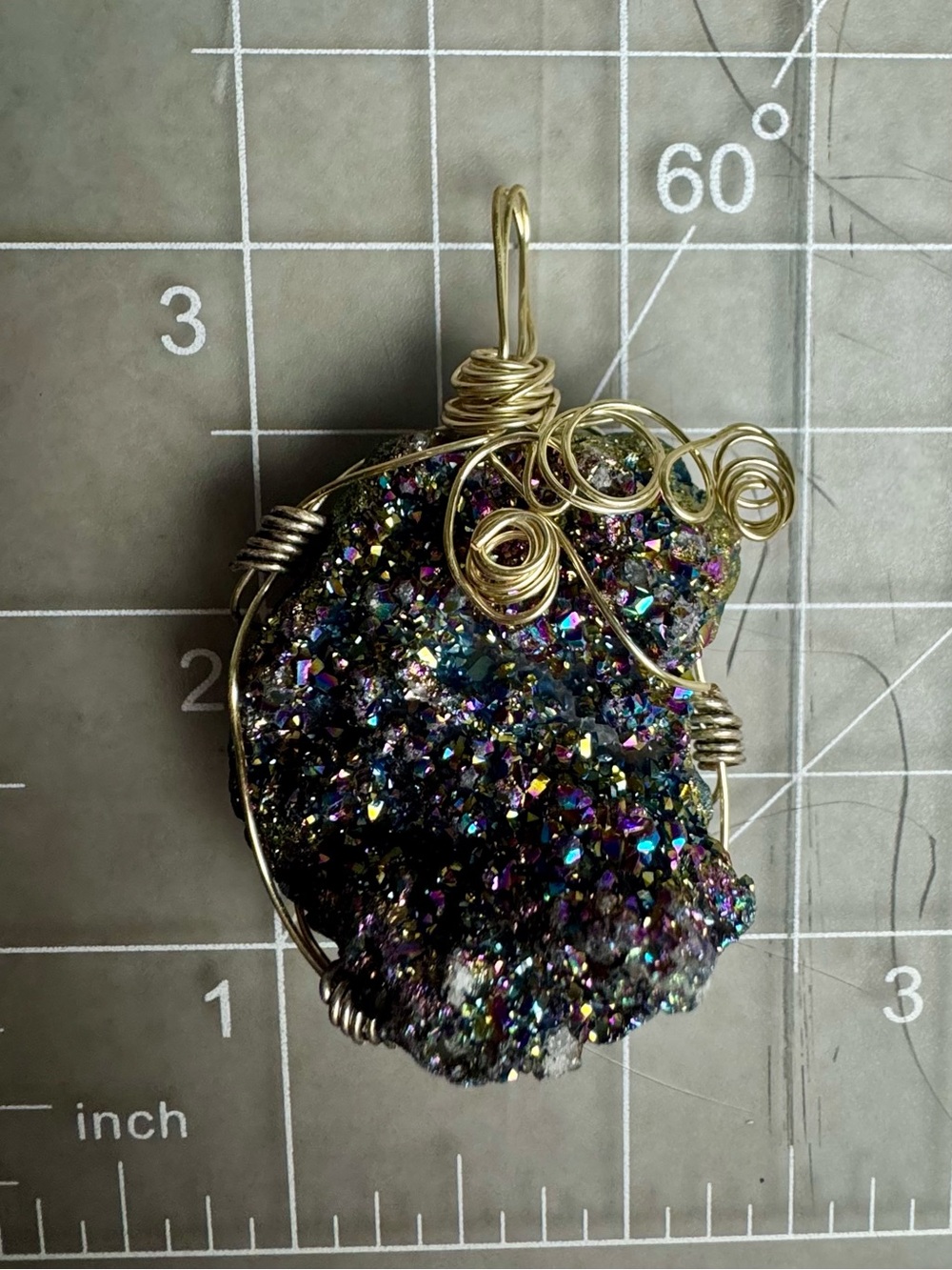 Handcrafted Multicolor Druzy Pendant Necklace - Sterling Plated Wire Wrap